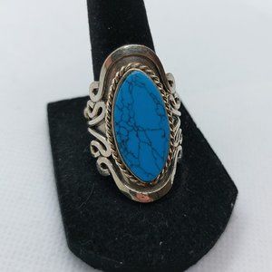 One Size Fits Most - Handmade Peruvian Alpaca Silver Blue Accent Adjustable Ring